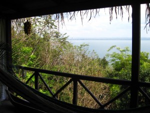 Deck view to Lake Petén Itzá at La Lancha Resort - Guatemala Deck view to Lake Petén Itzá at La Lancha Resort in northern Guatemala