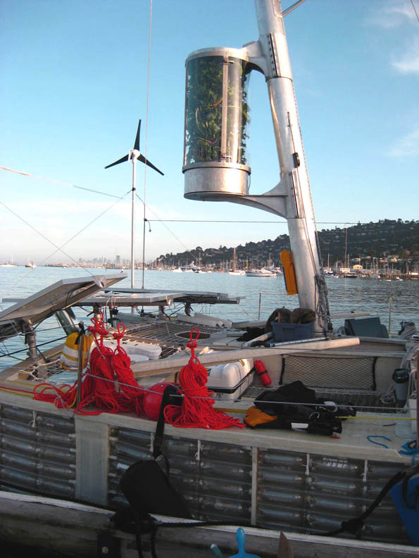 Hanging vegetable garden on The Plastiki - Sausalito, California, USA Hanging vegetable garden on The Plastiki before sailing from Sausalito, California, USA