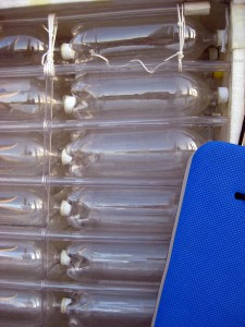 20,000 recycled plastic bottles float the Plastiki Expedition Closeup of some of the 20,000 recycled plastic bottles that float the Plastiki Expedition
