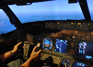 Cockpit of Alaska Airlines jet with new landing technology for greener landings Cockpit of Alaska Airlines jet with new landing technology for greener landings
