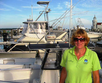 Abbie Coderre, manager of green Saybrook Point Marina - Old Saybrook, Connecticut, USA Abbie Coderre, manager of green, Five Bell Saybrook Point Marina in Old Saybrook, Connecticut, USA